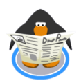 Um pinguim lendo o Club Penguin News.