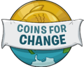 O logotipo atual da campanha Coins For Change.